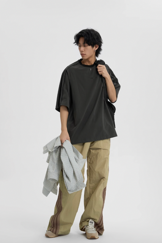 JHYQ Beaded Neck Striped Tee