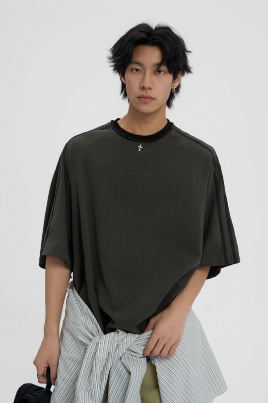 JHYQ Beaded Neck Striped Tee