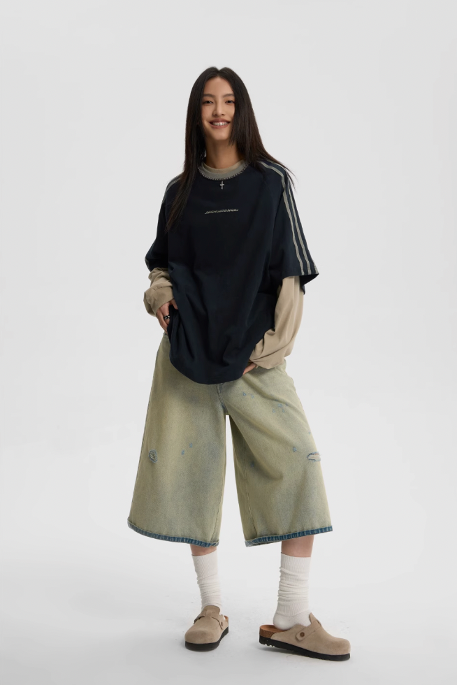 JHYQ Beaded Neck Striped Tee