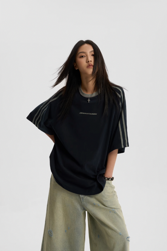 JHYQ Beaded Neck Striped Tee