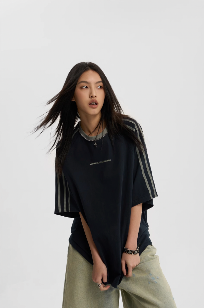 JHYQ Beaded Neck Striped Tee