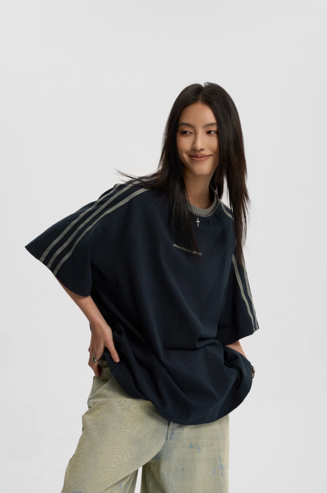 JHYQ Beaded Neck Striped Tee