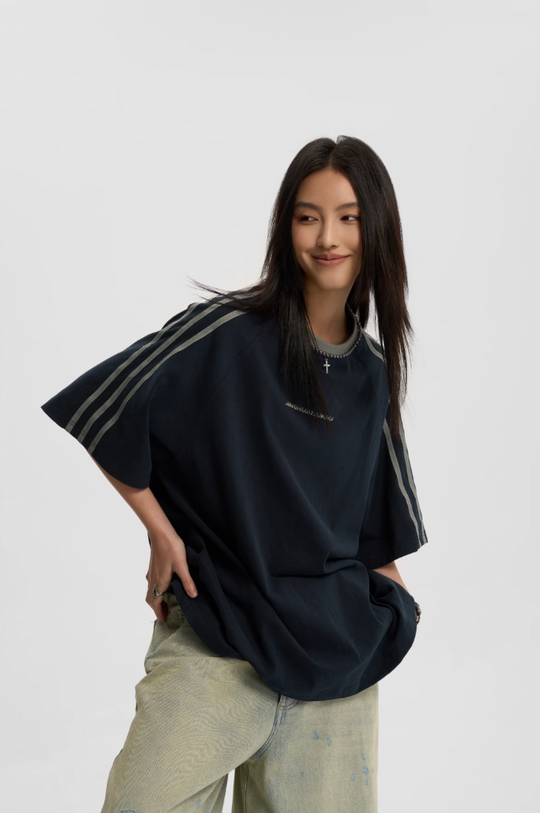 JHYQ Beaded Neck Striped Tee