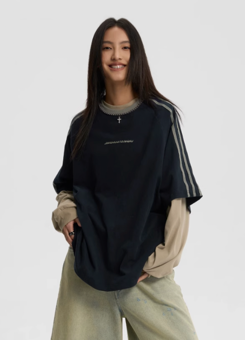 JHYQ Beaded Neck Striped Tee