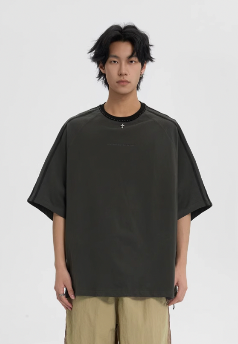 JHYQ Beaded Neck Striped Tee