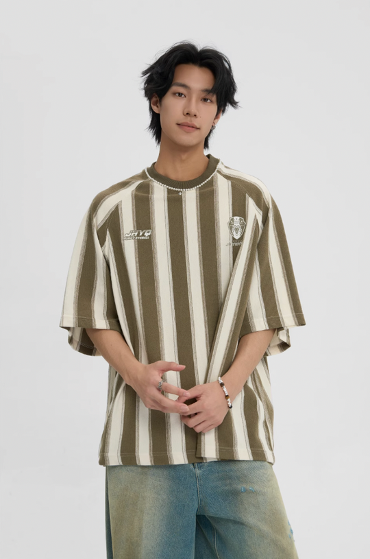 JHYQ Contrast Striped Neck Beaded Tee