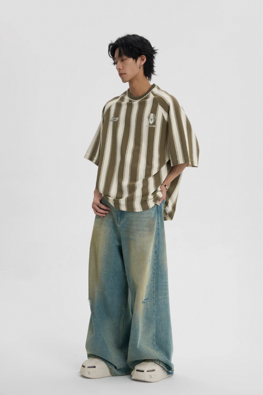 JHYQ Contrast Striped Neck Beaded Tee