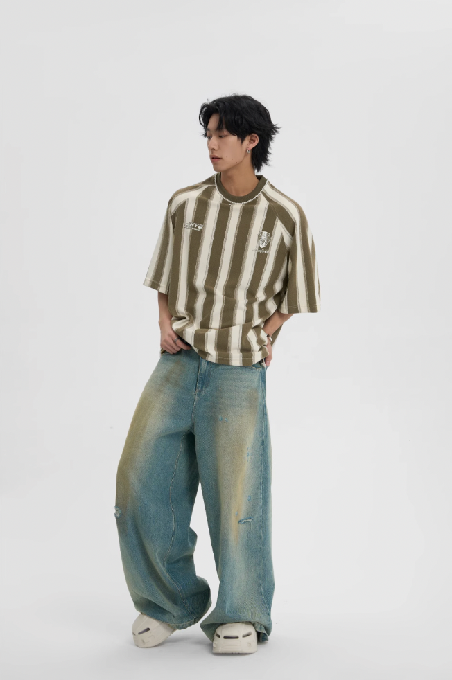 JHYQ Contrast Striped Neck Beaded Tee