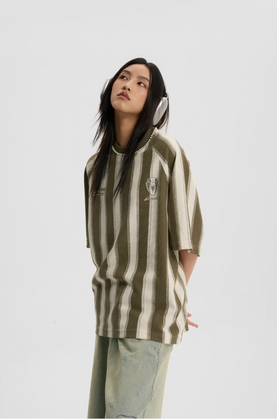 JHYQ Contrast Striped Neck Beaded Tee