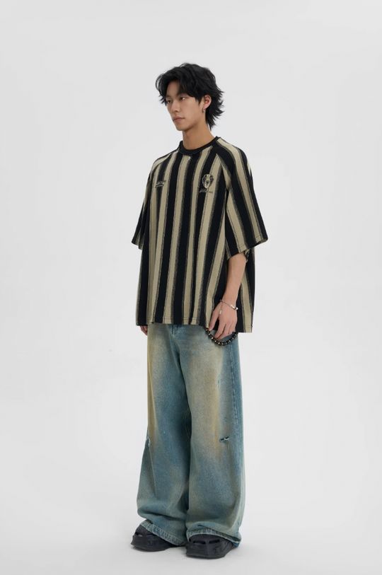 JHYQ Contrast Striped Neck Beaded Tee