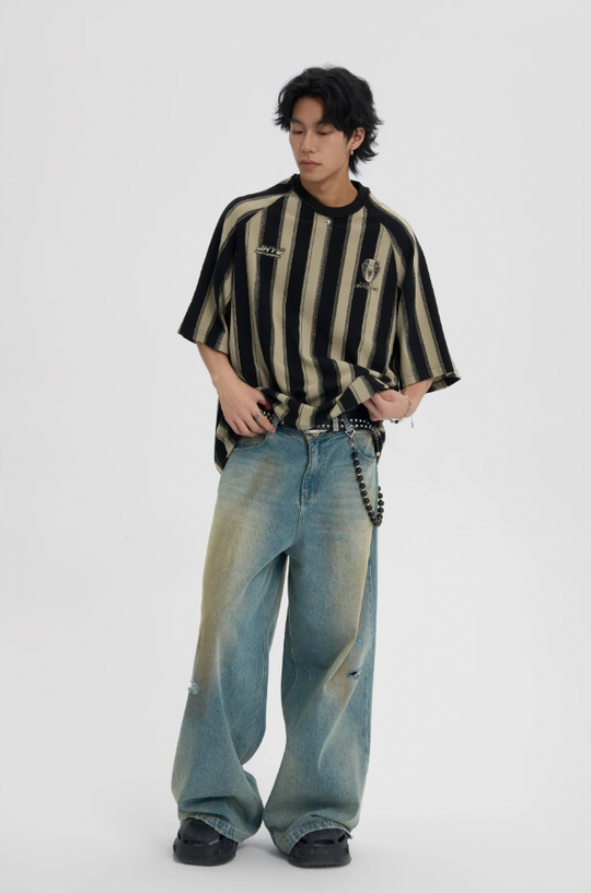 JHYQ Contrast Striped Neck Beaded Tee
