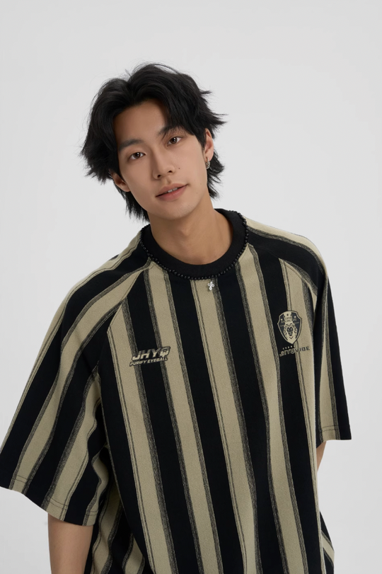 JHYQ Contrast Striped Neck Beaded Tee