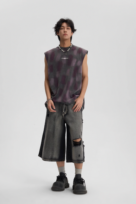 JHYQ Washed Old Worn Spots Dye Sleeveless Tee