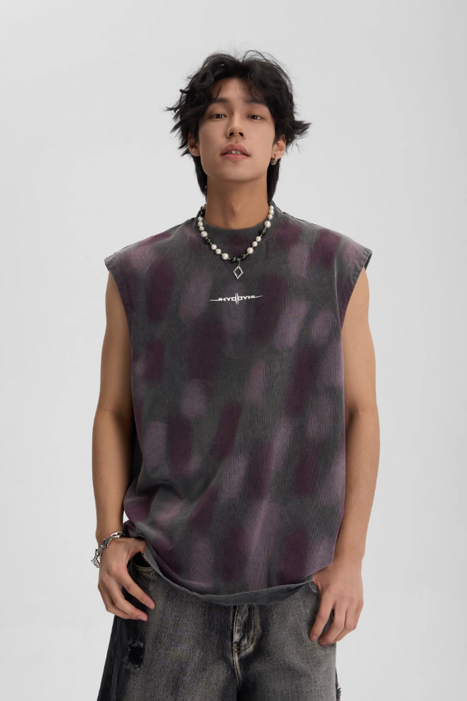 JHYQ Washed Old Worn Spots Dye Sleeveless Tee
