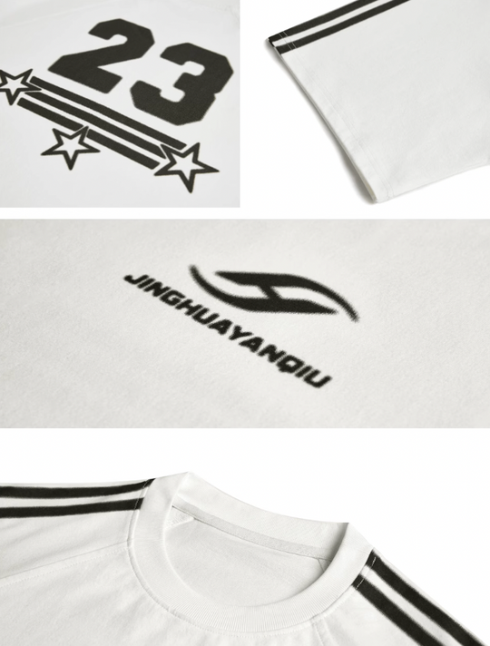 JHYQ Striped Shoulder Logo Printing Tee