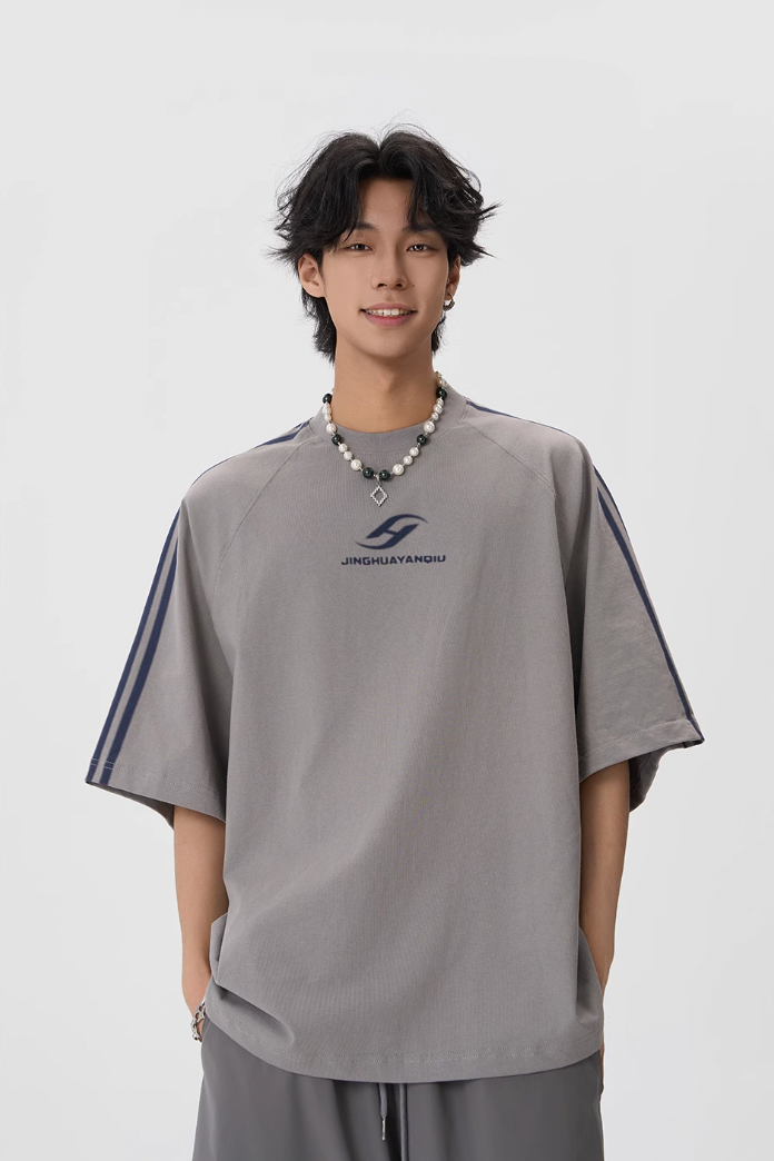 JHYQ Striped Shoulder Logo Printing Tee