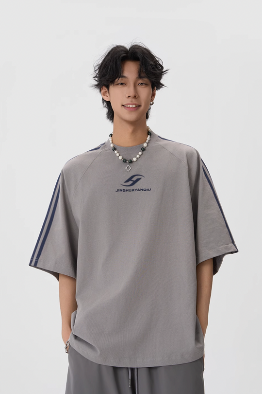 JHYQ Striped Shoulder Logo Printing Tee