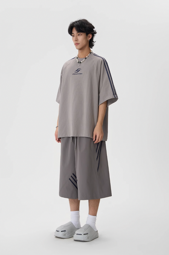 JHYQ Striped Shoulder Logo Printing Tee