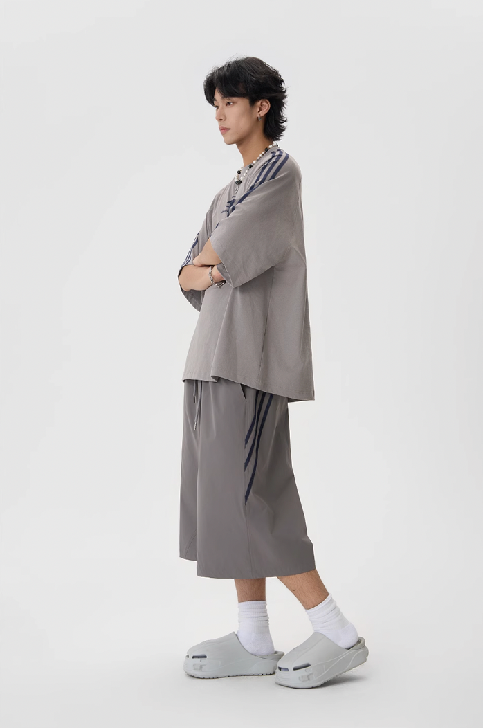 JHYQ Striped Shoulder Logo Printing Tee