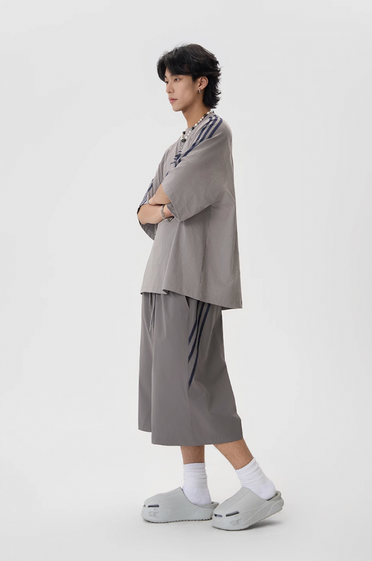 JHYQ Striped Shoulder Logo Printing Tee