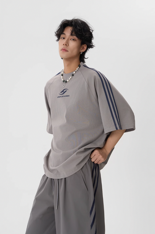 JHYQ Striped Shoulder Logo Printing Tee