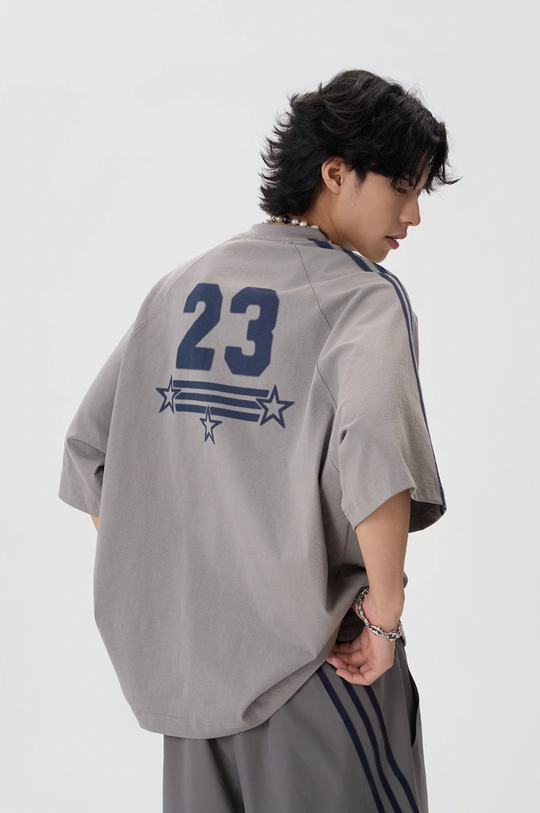 JHYQ Striped Shoulder Logo Printing Tee