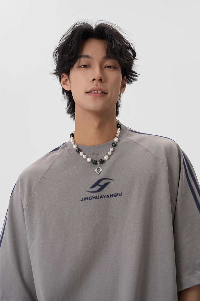 JHYQ Striped Shoulder Logo Printing Tee