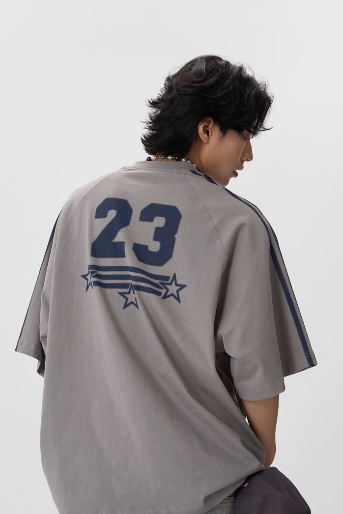 JHYQ Striped Shoulder Logo Printing Tee