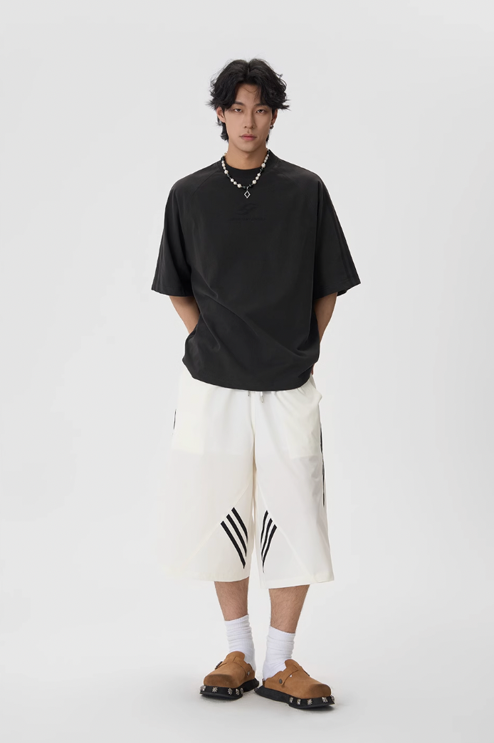 JHYQ Striped Shoulder Logo Printing Tee