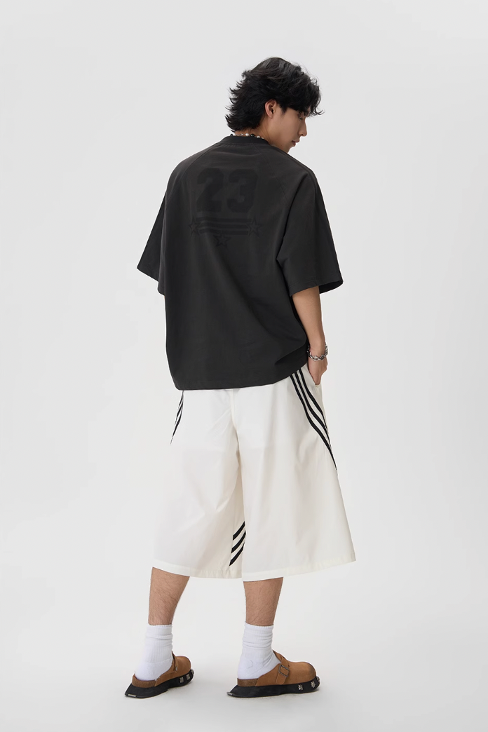 JHYQ Striped Shoulder Logo Printing Tee