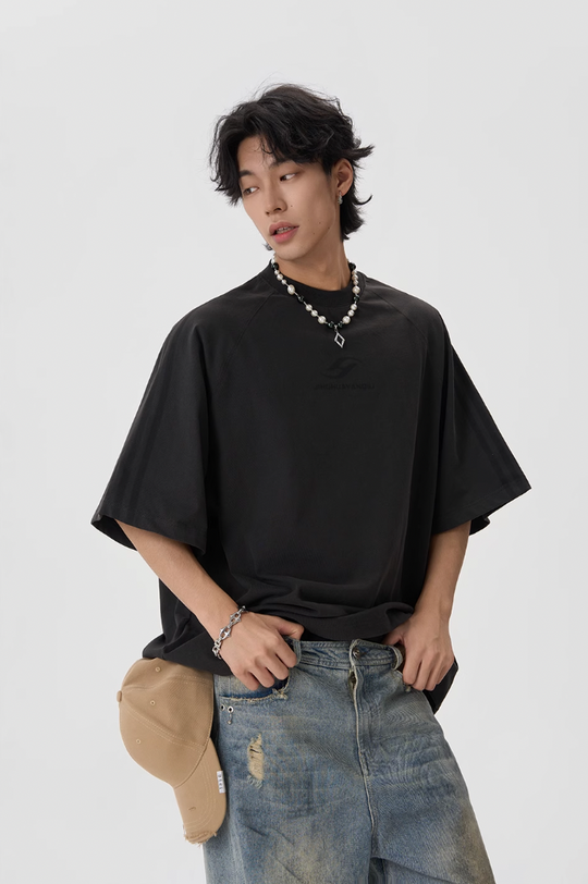 JHYQ Striped Shoulder Logo Printing Tee
