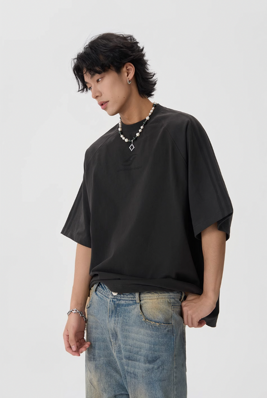 JHYQ Striped Shoulder Logo Printing Tee