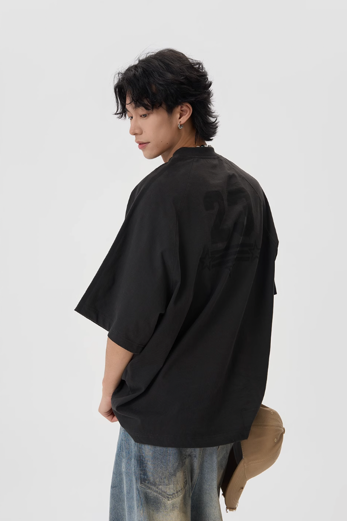 JHYQ Striped Shoulder Logo Printing Tee