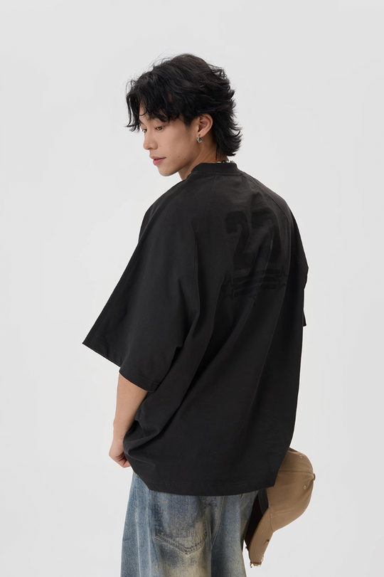 JHYQ Striped Shoulder Logo Printing Tee