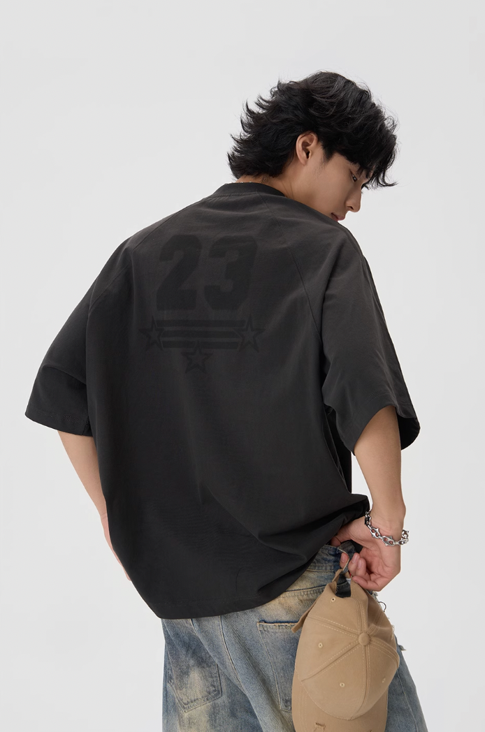 JHYQ Striped Shoulder Logo Printing Tee