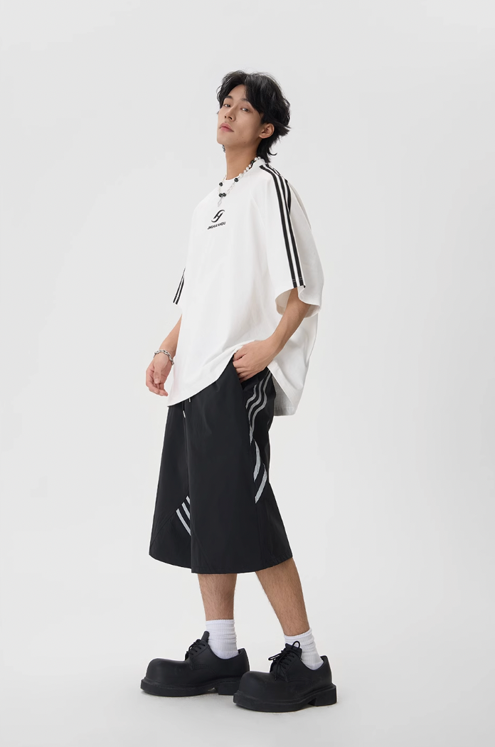 JHYQ Striped Shoulder Logo Printing Tee