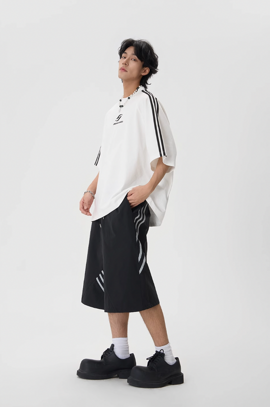 JHYQ Striped Shoulder Logo Printing Tee