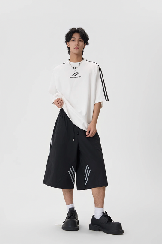 JHYQ Striped Shoulder Logo Printing Tee