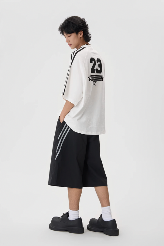JHYQ Striped Shoulder Logo Printing Tee