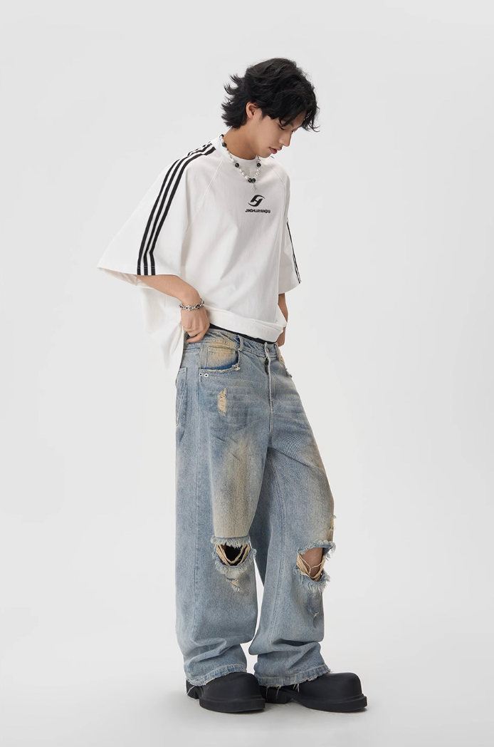 JHYQ Striped Shoulder Logo Printing Tee