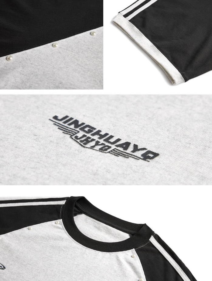 JHYQ Striped Shoulder Color Blocking Beaded Tee