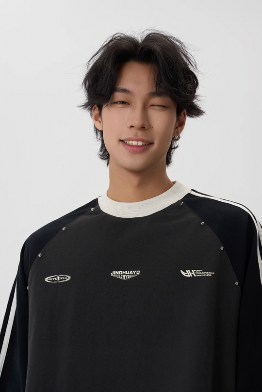 JHYQ Striped Shoulder Color Blocking Beaded Tee