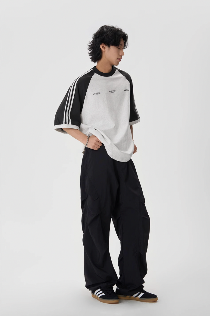 JHYQ Striped Shoulder Color Blocking Beaded Tee