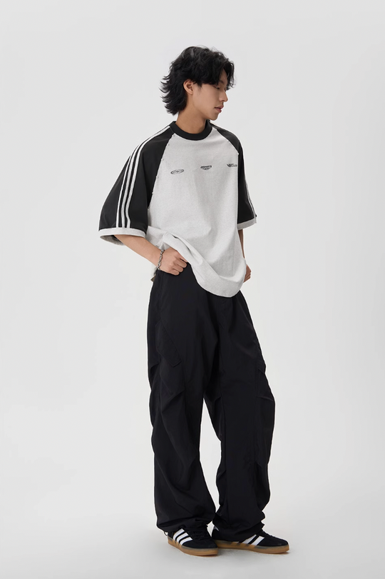 JHYQ Striped Shoulder Color Blocking Beaded Tee