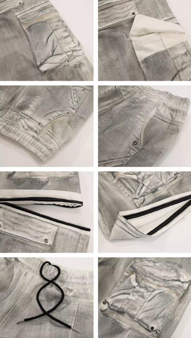JHYQ Dirty Dye Multi Pocket Removable Work Cargo Pants