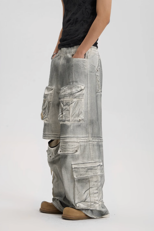 JHYQ Dirty Dye Multi Pocket Removable Work Cargo Pants