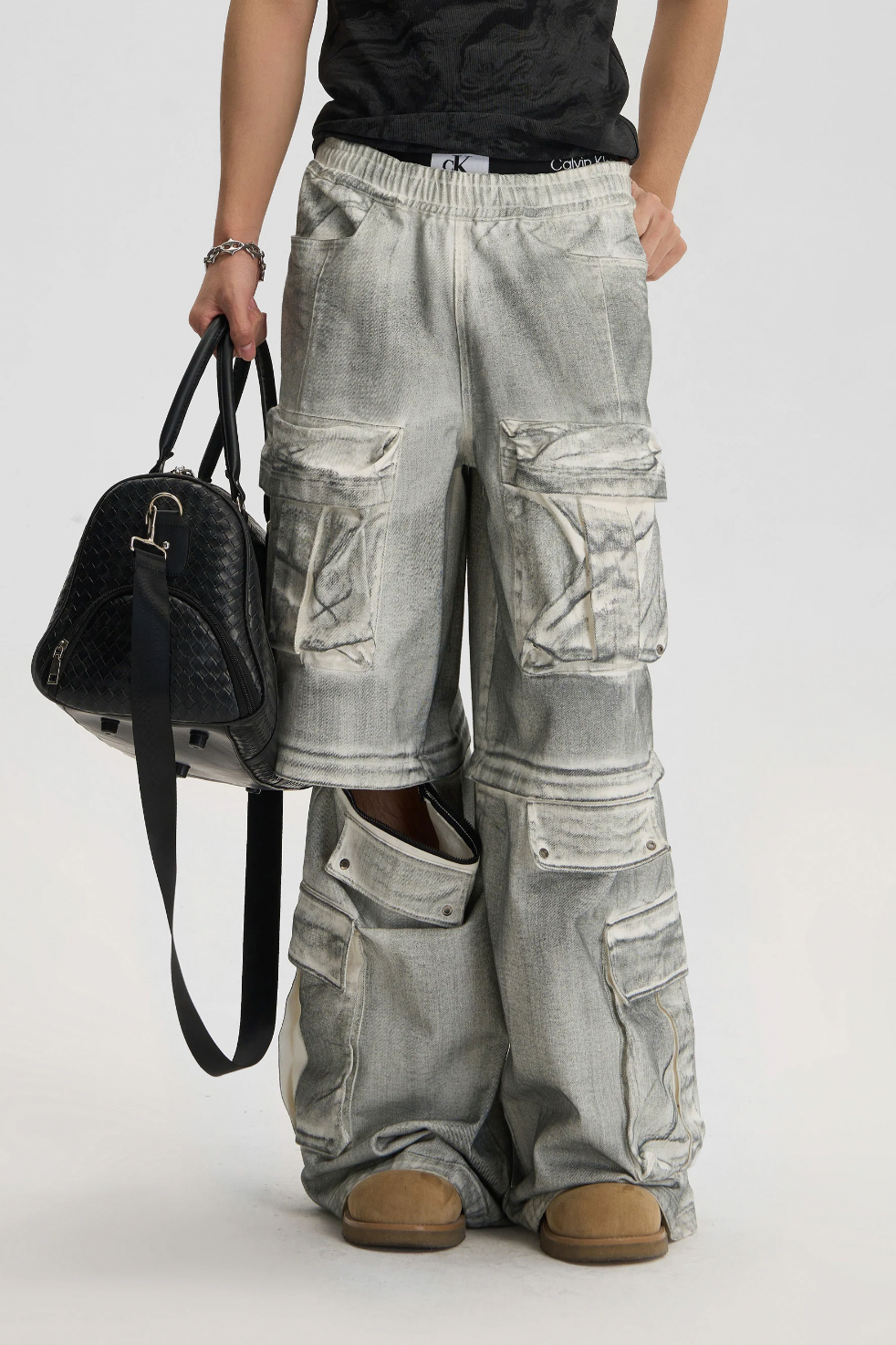 JHYQ Dirty Dye Multi Pocket Removable Work Cargo Pants