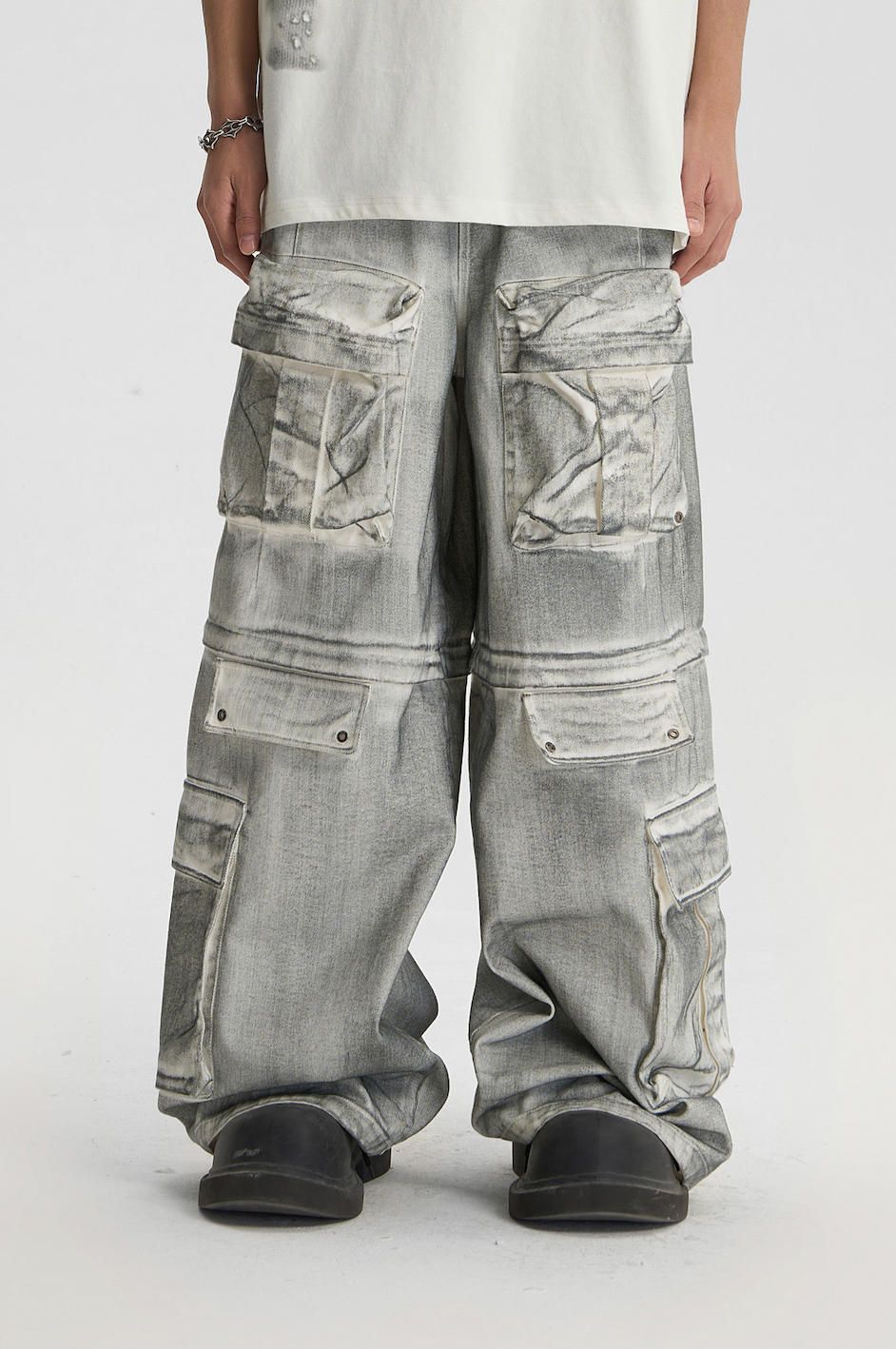 JHYQ Dirty Dye Multi Pocket Removable Work Cargo Pants