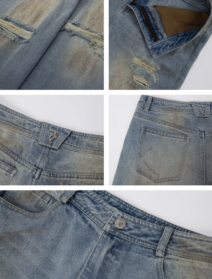 JHYQ Washed Distressed Ripped Baggy Jeans