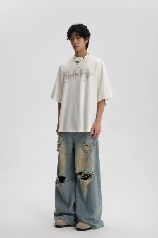 JHYQ Washed Distressed Ripped Baggy Jeans